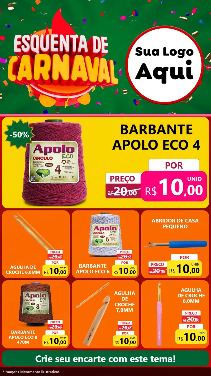 Modelo de Rede Social para Stories com o tema Esquenta de Carnaval para Armarinho e Aviamentos