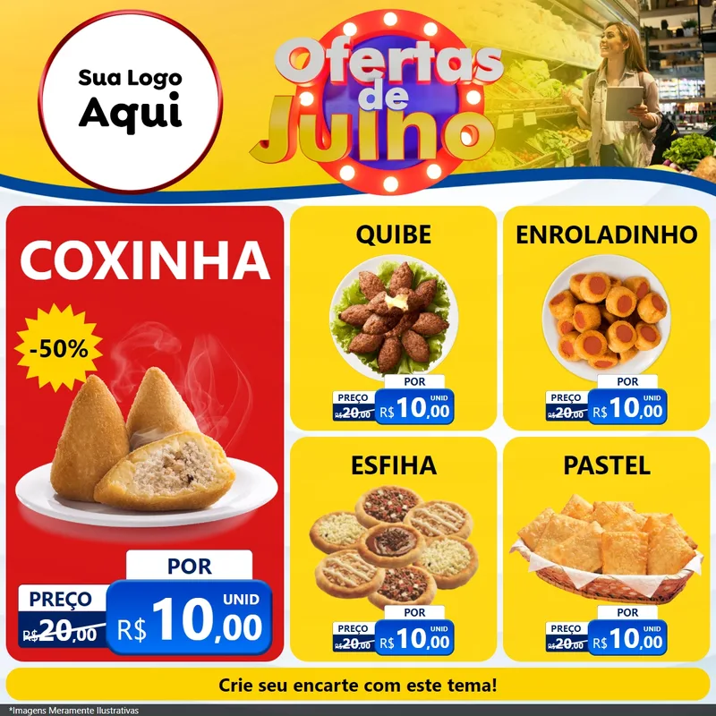 Modelo de Rede Social para Feed Facebook com o tema Ofertas de Julho para Salgadaria
