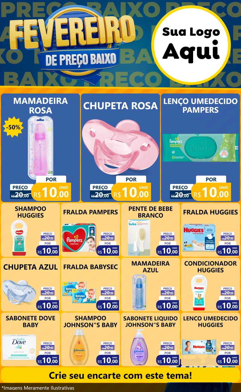 Modelo de Encarte para Encarte Grande com o tema Fevereiro de Preço Baixo para Bebês