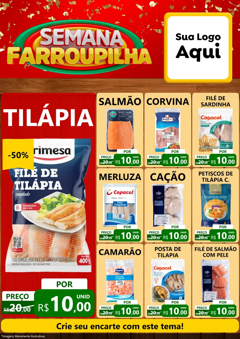 Modelo de Encarte para Encarte A4 Vertical com o tema Semana Farroupilha para Peixaria