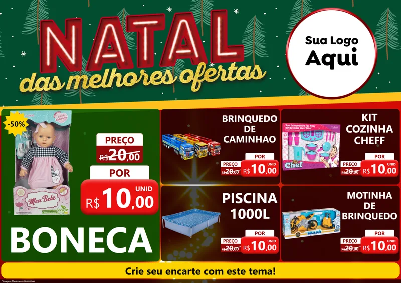 Modelo de Encarte para Encarte A4 Horizontal com o tema Natal das Melhores Ofertas para Brinquedos