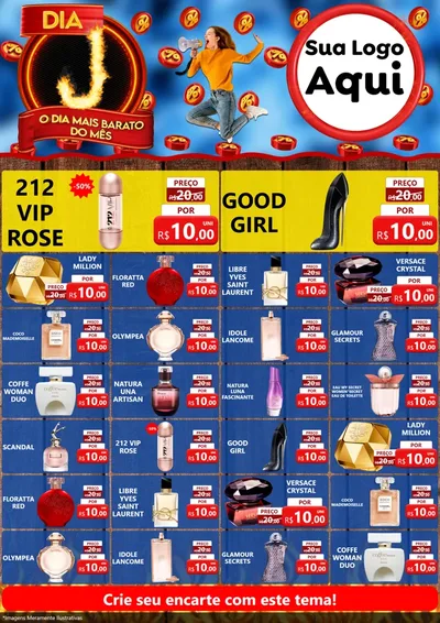 Modelo de Encarte para Encarte A4 Vertical com o tema Dia J - O Dia Mais Barato Do Mês para Perfumes