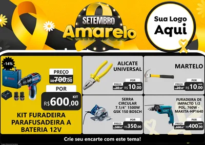 Modelo de Encarte para Encarte A4 Horizontal com o tema Setembro Amarelo para Maquinas e Ferramentas