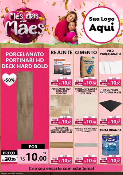 Modelo de Encarte para Encarte A4 Vertical com o tema Mês das Mães para Pisos e revestimentos