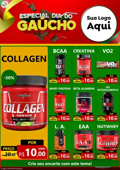 Modelo de Encarte para Encarte A4 Vertical com o tema Especial Dia do Gaúcho para Suplementos alimentares