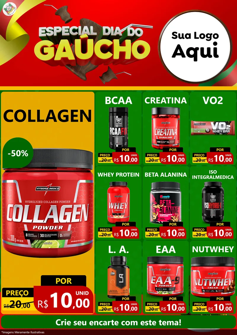 Modelo de Encarte para Encarte A4 Vertical com o tema Especial Dia do Gaúcho para Suplementos alimentares