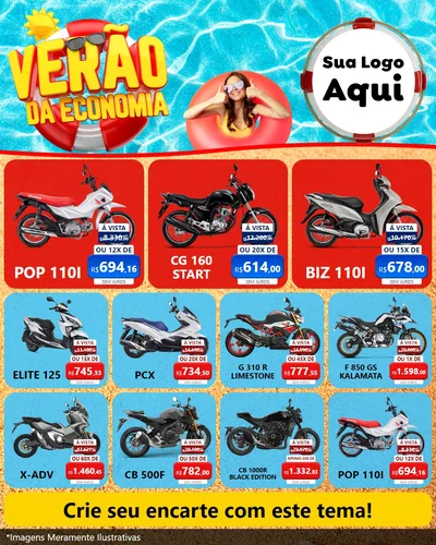 Modelo de Rede Social para Feed Instagram com o tema Verão da Economia para Concessionaria de Motos