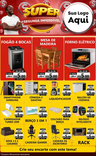 Modelo de Encarte para Encarte Grande com o tema Super Segunda Imperdível para Móveis e Eletro