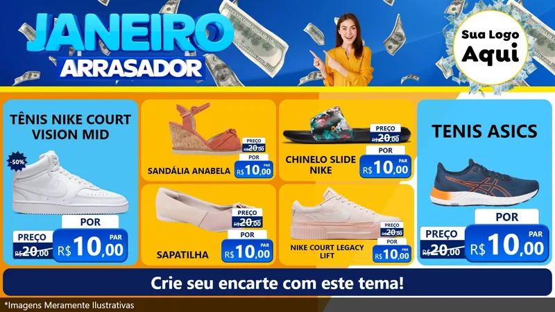 Modelo de TV para TV Horizontal com o tema Janeiro Arrasador para Calçados
