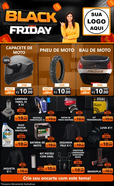 Modelo de Encarte para Encarte Grande com o tema Black Friday para Moto peças