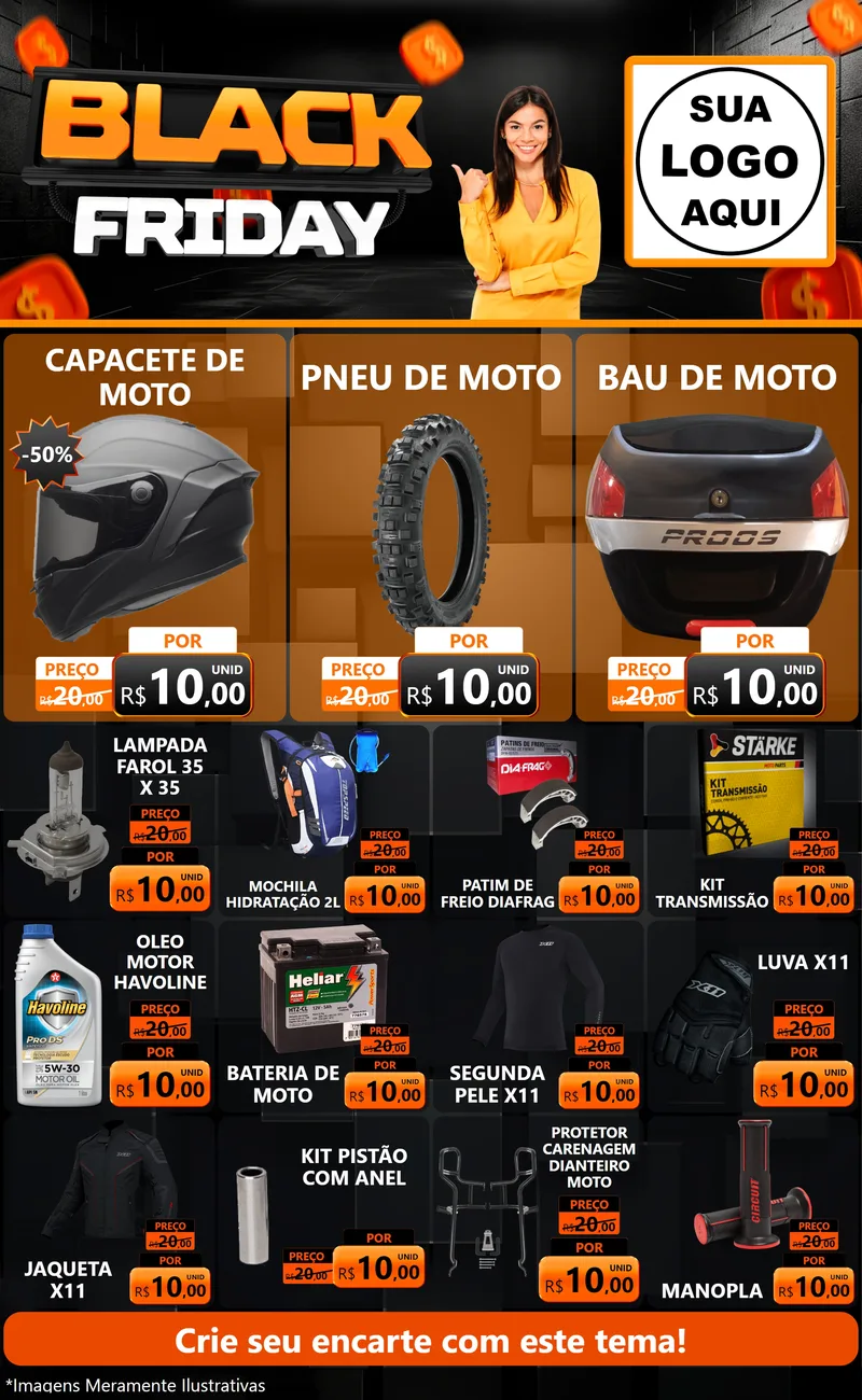 Modelo de Encarte para Encarte Grande com o tema Black Friday para Moto peças