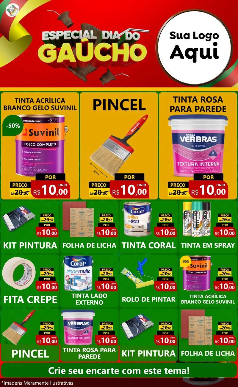 Modelo de Encarte para Encarte Grande com o tema Especial Dia do Gaúcho para Tintas e Ferramentas