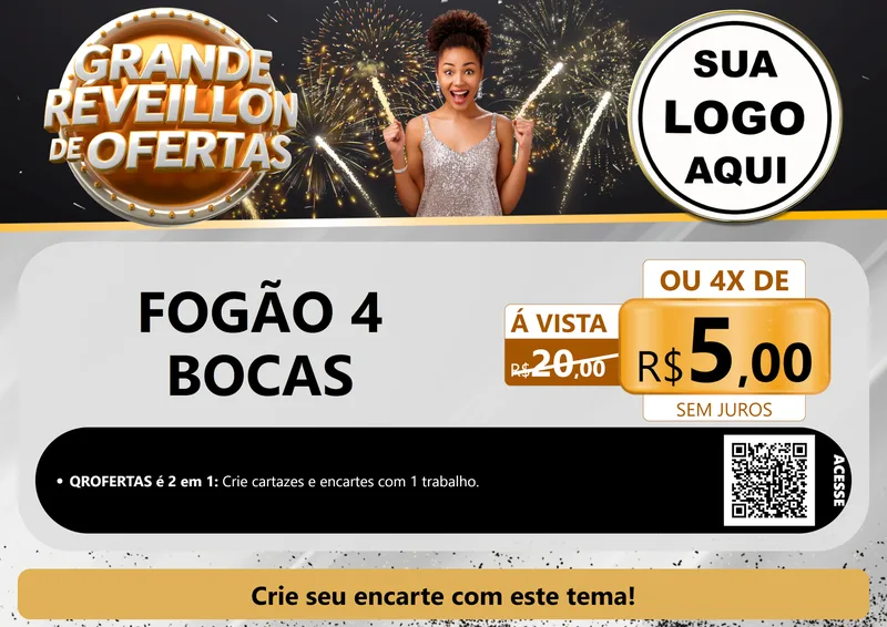 Modelo de Cartaz para Cartaz A4 Horizontal com o tema Grande Réveillon de Ofertas para Móveis e Eletro