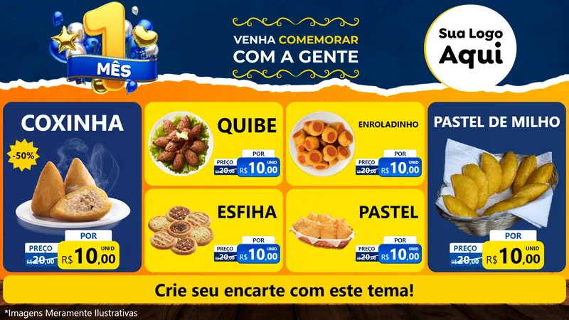 Modelo de TV para TV Horizontal com o tema Um Mês de Aniversário para Salgadaria