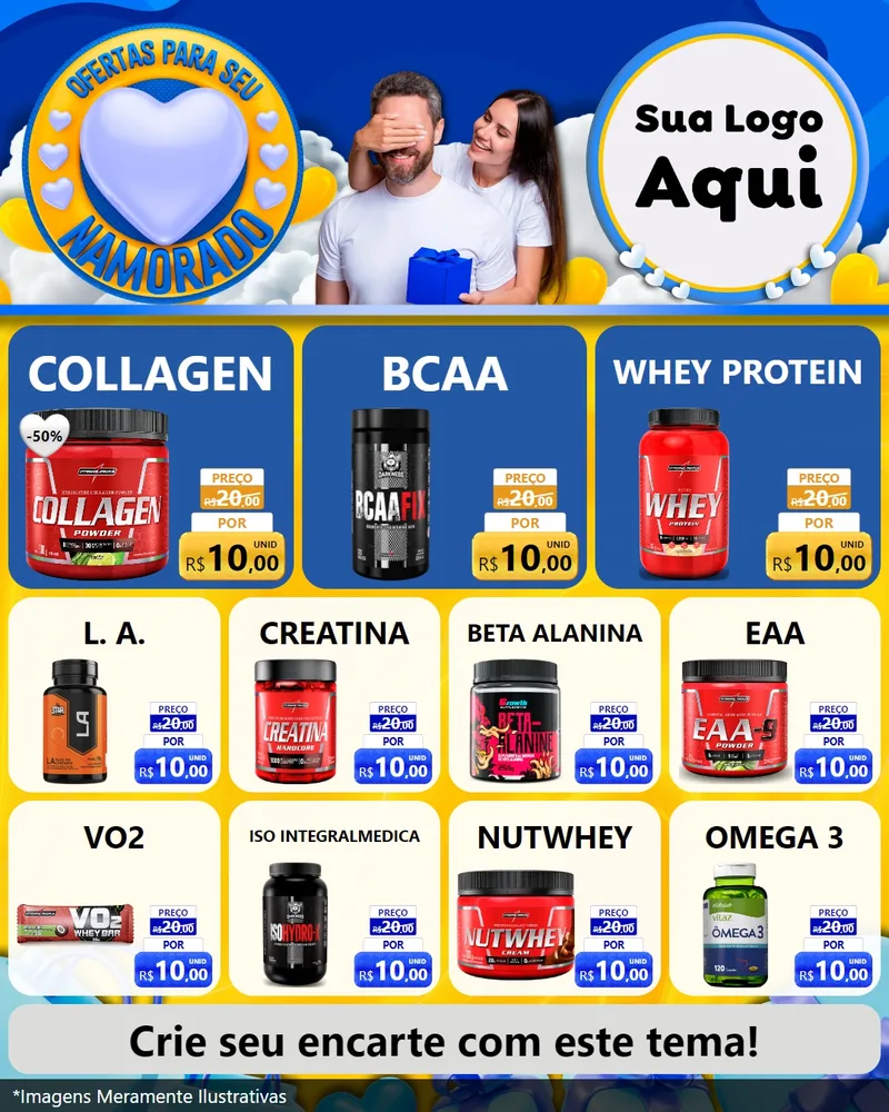 Modelo de Rede Social para Feed Instagram com o tema Ofertas Para Seu Namorado para Suplementos alimentares