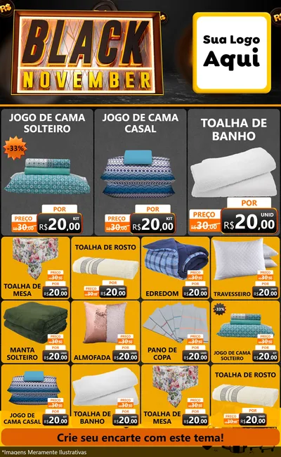 Modelo de Encarte para Encarte Grande com o tema Black November para Cama, Mesa e Banho