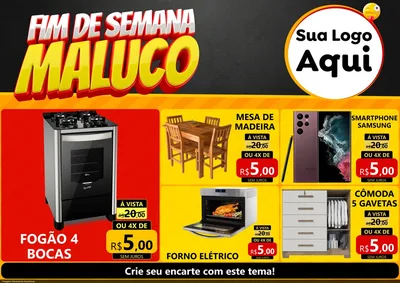 Modelo de Encarte para Encarte A4 Horizontal com o tema Final de Semana Maluco para Móveis e Eletro