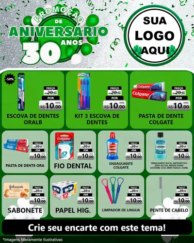 Modelo de Rede Social para Feed Instagram com o tema Promoção de Aniversário - 30 Anos para Higiene Pessoal