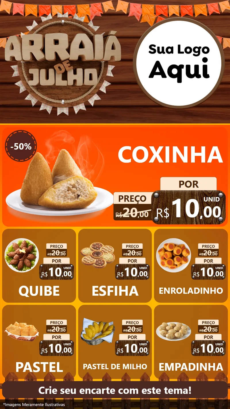 Modelo de Rede Social para Stories com o tema Arraiá de Julho - Junina para Salgadaria