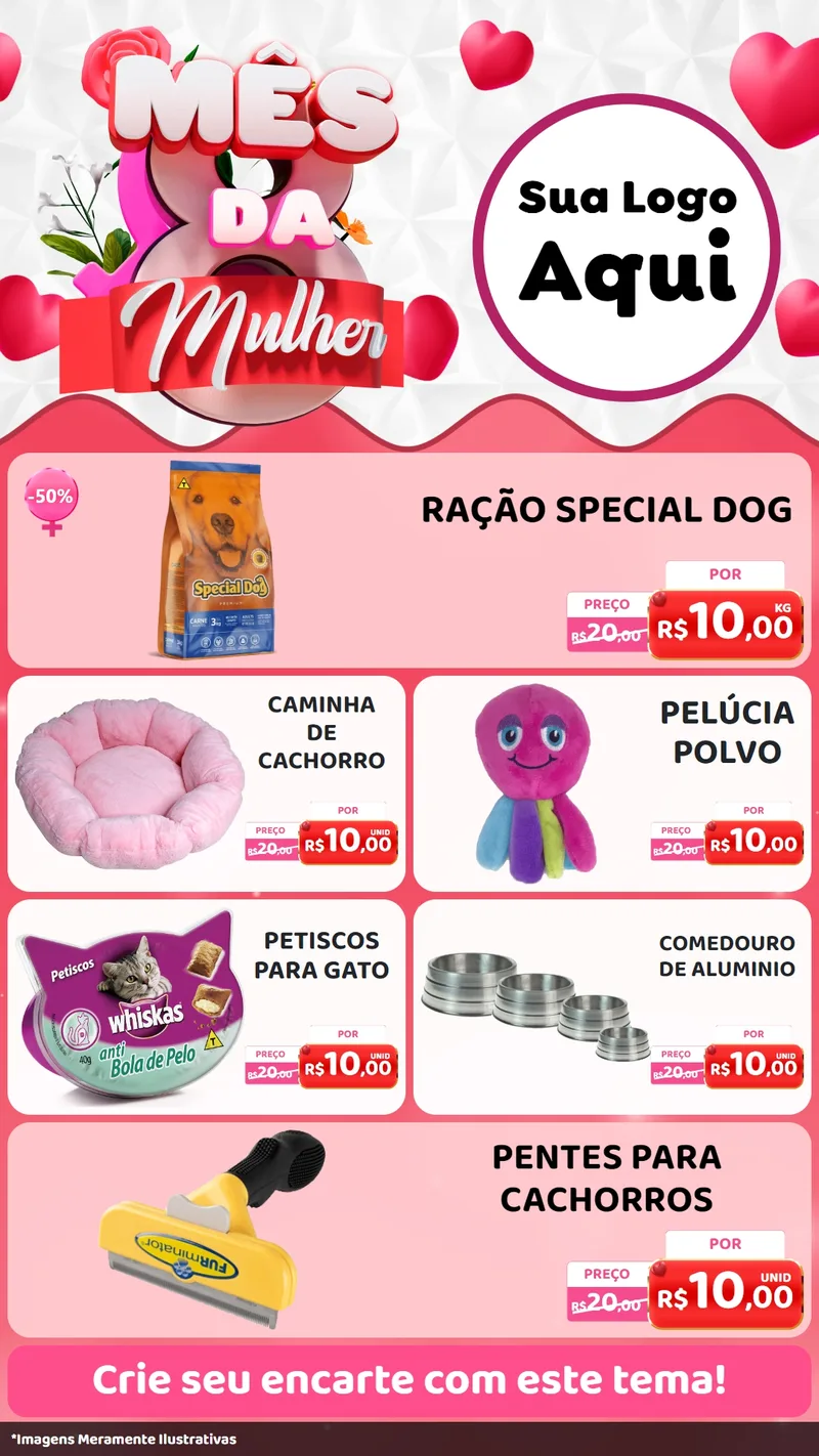 Modelo de TV para TV Vertical com o tema Mês da Mulher para Pet Shop