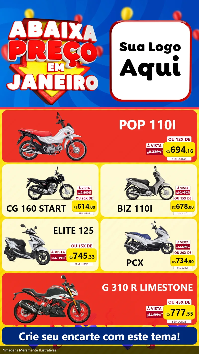 Modelo de TV para TV Vertical com o tema Abaixa Preço em Janeiro para Concessionaria de Motos