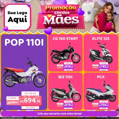 Modelo de Rede Social para Feed Facebook com o tema Promoção Dia das Mães para Concessionaria de Motos