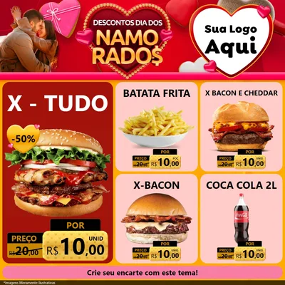 Modelo de Rede Social para Feed Facebook com o tema Descontos Dia dos Namorados para Hamburgueria