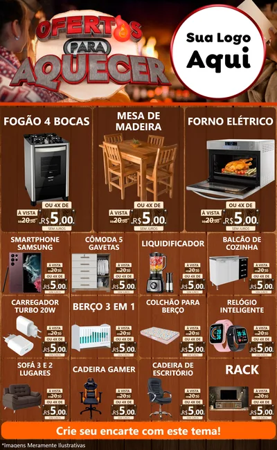 Modelo de Encarte para Encarte Grande com o tema Ofertas Para Aquecer para Móveis e Eletro