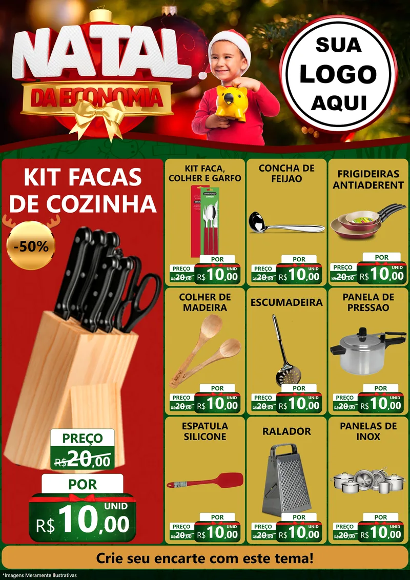 Modelo de Encarte para Encarte A4 Vertical com o tema Natal da Economia para Utilidades Domésticas
