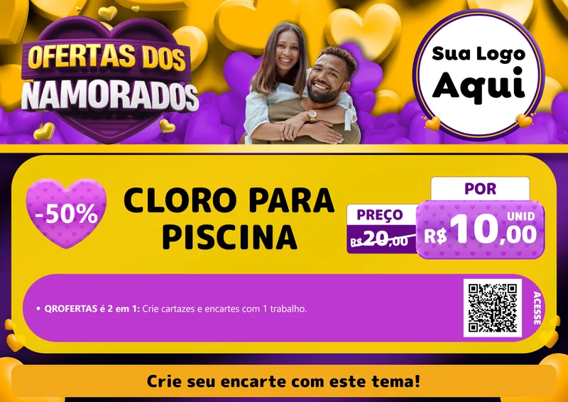 Modelo de Cartaz para Cartaz A4 Horizontal com o tema Oferta Dos Namorados para Produtos para Piscina