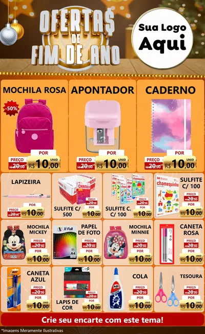 Modelo de Encarte para Encarte Grande com o tema Ofertas de Fim de Ano para Papelaria