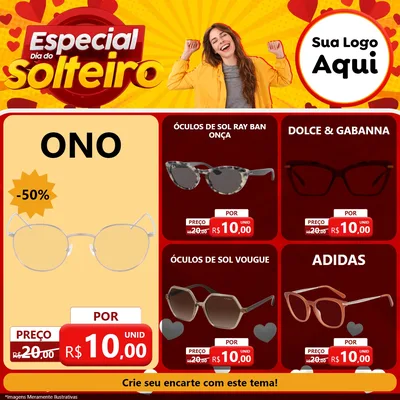 Modelo de Rede Social para Feed Facebook com o tema Especial Dia do Solteiro para Óticas
