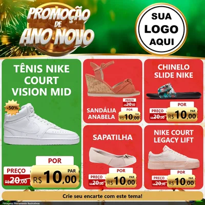 Modelo de Rede Social para Feed Facebook com o tema Promoção de Ano Novo para Calçados