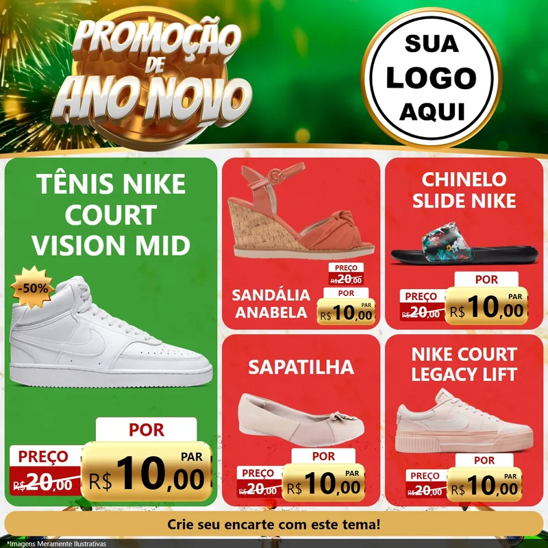 Modelo de Rede Social para Feed Facebook com o tema Promoção de Ano Novo para Calçados