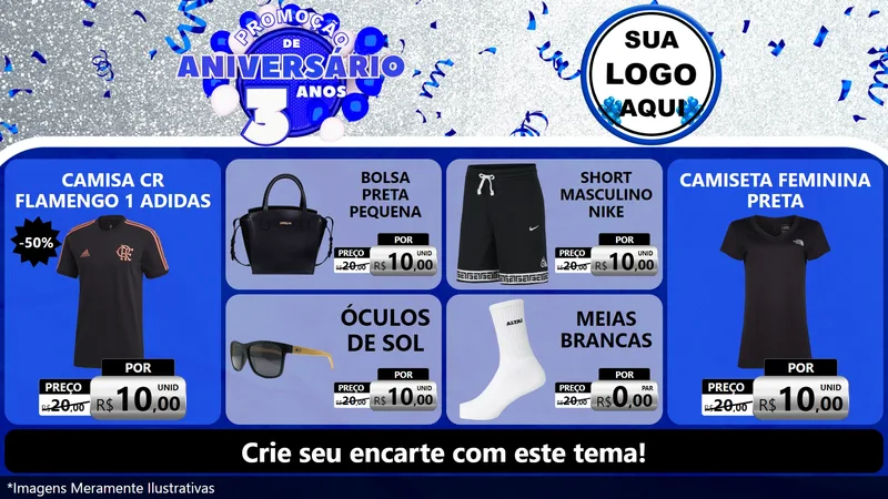 Modelo de TV para TV Horizontal com o tema Promoção de Aniversário - 3 Anos para Roupas e acessórios