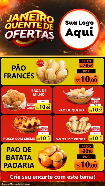 Modelo de TV para TV Vertical com o tema Janeiro Quente de Ofertas para Padaria