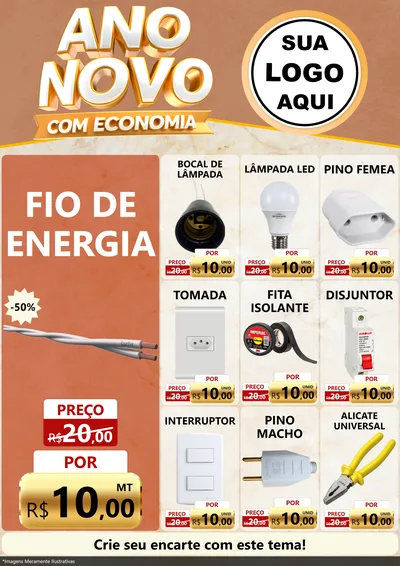Modelo de Encarte para Encarte A4 Vertical com o tema Ano Novo Com Economia para Materiais Elétricos