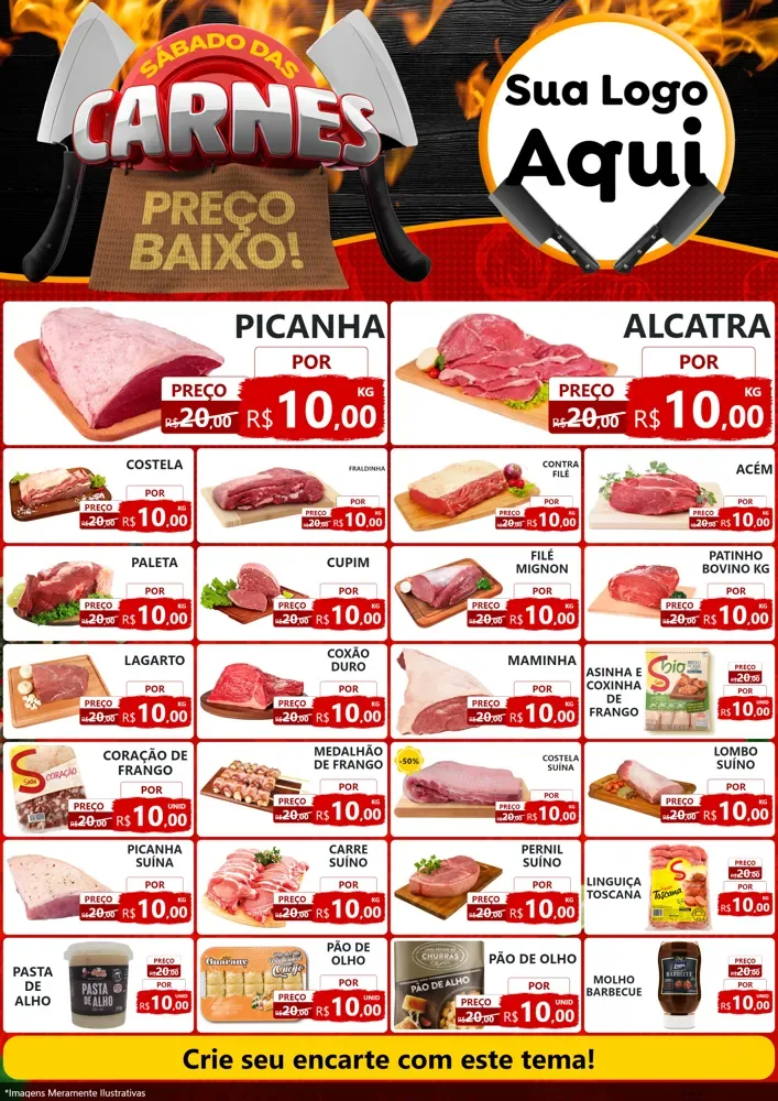 Modelo de Encarte para Encarte A4 Vertical com o tema Sábado das Carnes para Açougue