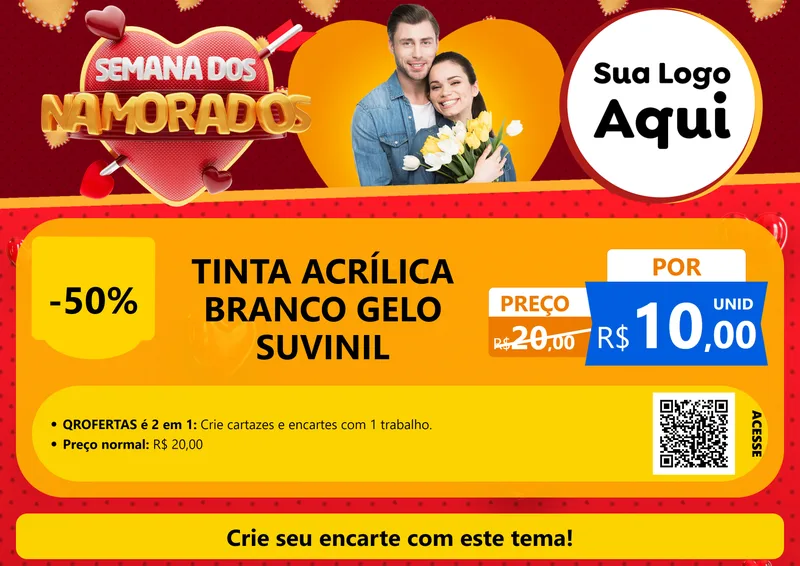 Modelo de Cartaz para Cartaz A4 Horizontal com o tema Semana dos Namorados para Tintas e Ferramentas