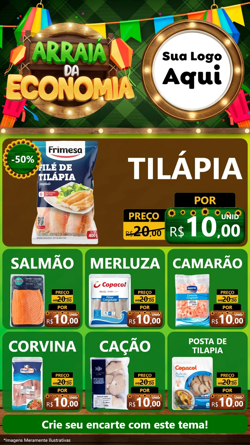 Modelo de Rede Social para Stories com o tema Arraiá de Economia para Peixaria