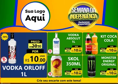 Modelo de Encarte para Encarte A4 Horizontal com o tema Semana da Independência Declaramos Preços Baixos para Distribuidora de bebidas