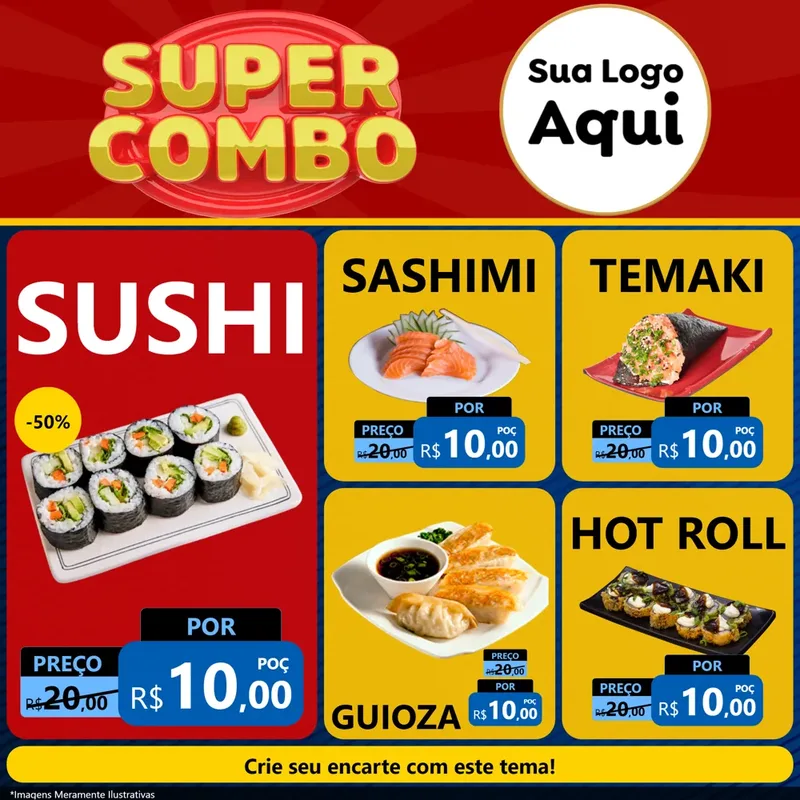 Modelo de Rede Social para Feed Facebook com o tema Super Combo para Comida japonesa