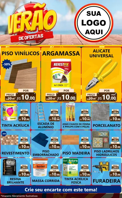 Modelo de Encarte para Encarte Grande com o tema Verão de Ofertas para Material para Construção