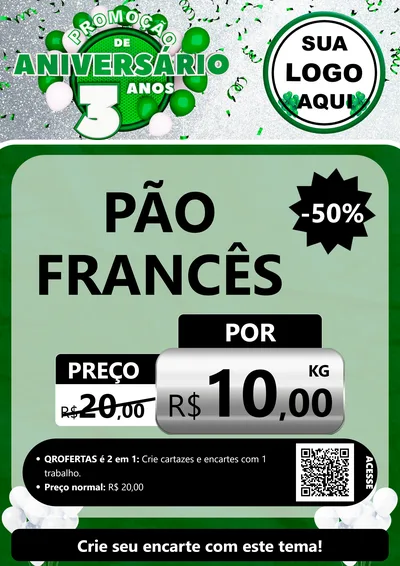 Modelo de Cartaz para Cartaz A4 Vertical com o tema Promoção de Aniversário - 3 Anos para Padaria
