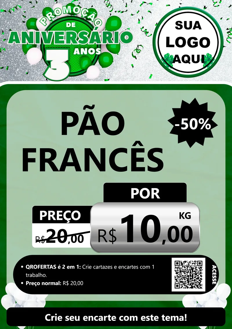 Modelo de Cartaz para Cartaz A4 Vertical com o tema Promoção de Aniversário - 3 Anos para Padaria