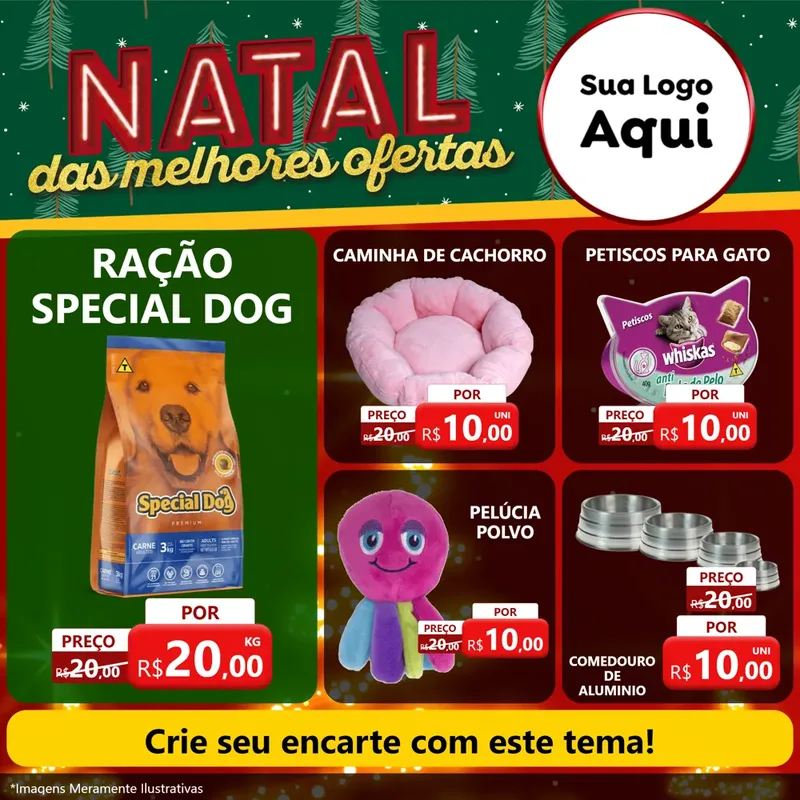Modelo de Rede Social para Feed Facebook com o tema Natal das Melhores Ofertas para Pet Shop