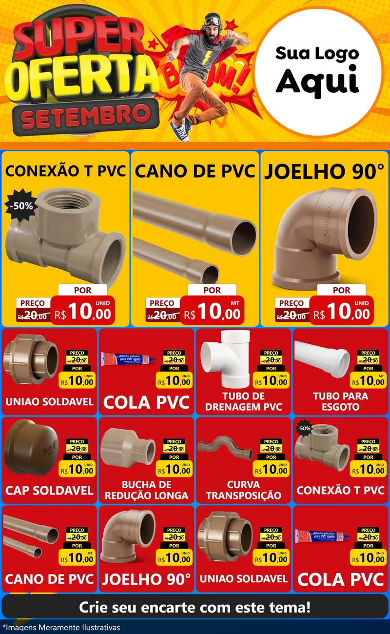 Modelo de Encarte para Encarte Grande com o tema Super Oferta Setembro para Tubos e conexões