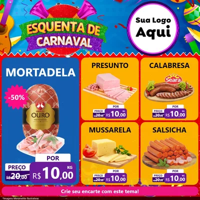 Modelo de Rede Social para Feed Facebook com o tema Esquenta de Carnaval para Frios e Laticínios
