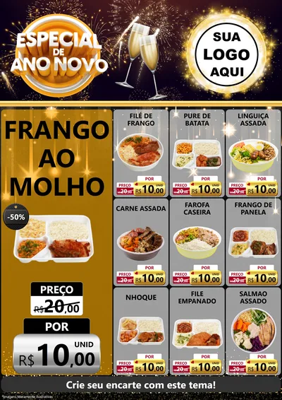 Modelo de Encarte para Encarte A4 Vertical com o tema Especial de Ano Novo para Restaurante