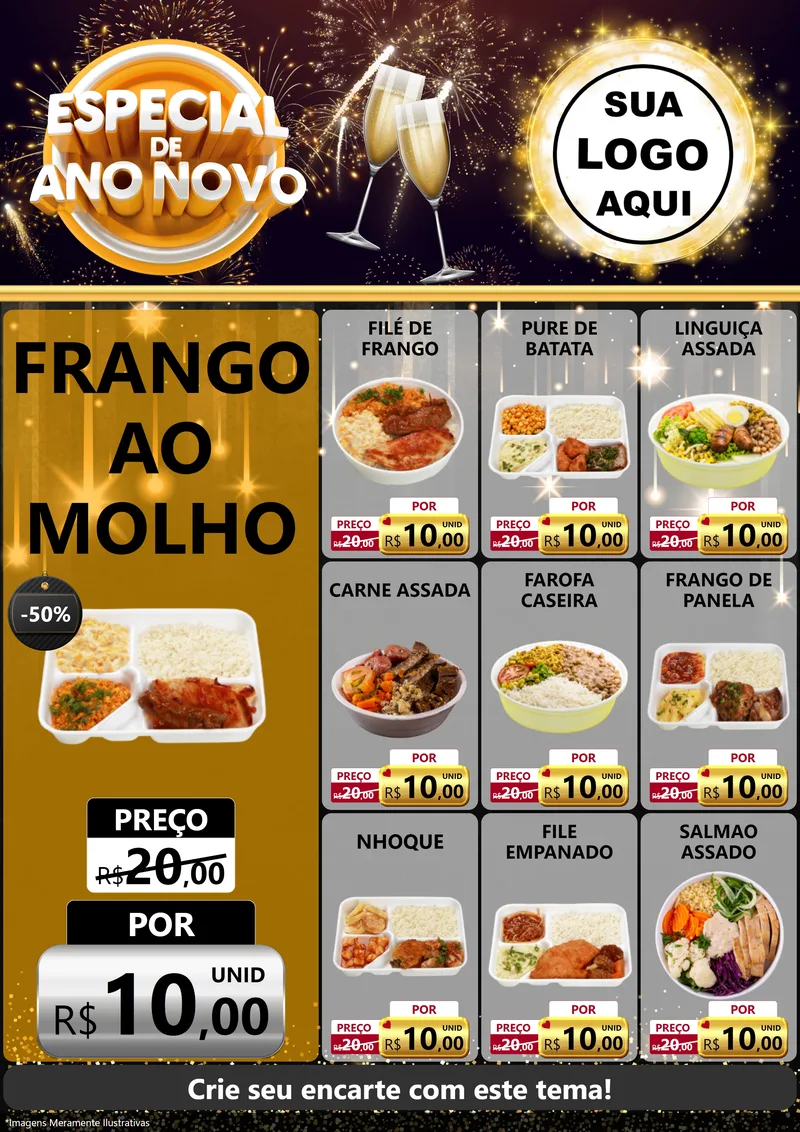 Modelo de Encarte para Encarte A4 Vertical com o tema Especial de Ano Novo para Restaurante